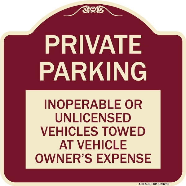 Private Parking Inoperable or Unlicensed Vehicles Towed at Vehicle Owners Expense, BU-1818-23256